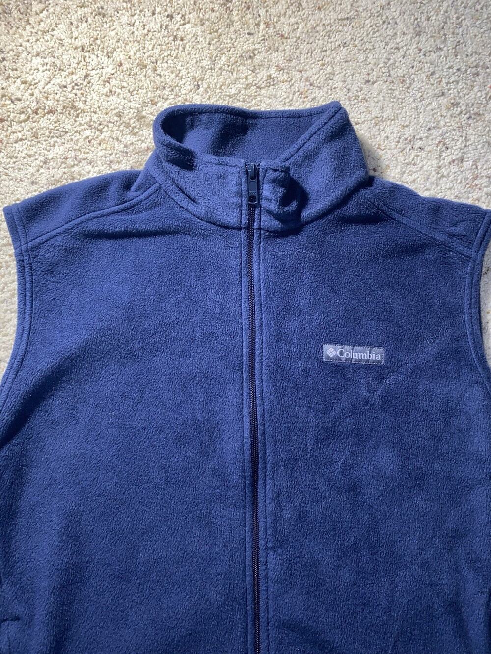 Columbia Fleece Vest Mens Large Navy Preppy Work Full Zip Sleeveless Jacket